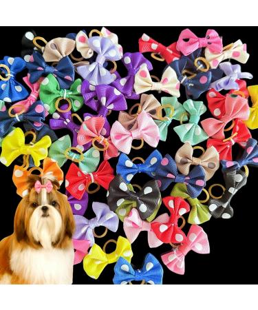 OTKARXUS Dog Hair Bows 48PCS Mixed Colors Dog Bows with Elastic Rubber Bands Puppy Hair Grooming Accessories Dog Hair Bands for Long Hair Puppy Kitten Dogs Cats