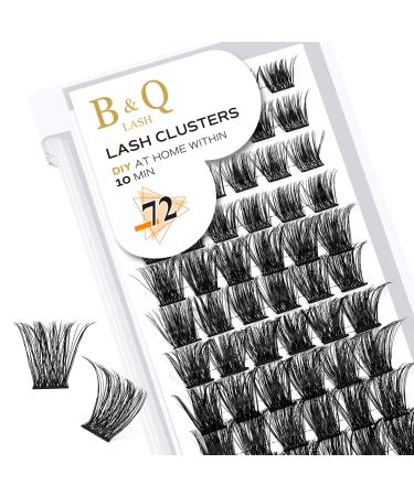 Cluster Lashes D Curl 10mm 72 Clusters B&Q Lash Clusters Individual Lashes Volume Eyelash Clusters DIY Lash Extensions Soft Wispy Cluster Eyelash Extensions DIY at Home (B19 D-10mm) D-10 mm B 19