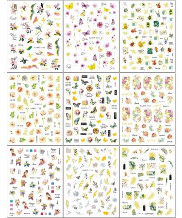 JMEOWIO 9 Sheets Flower Butterfly Nail Art Stickers Decals Self-Adhesive Spring Floral Nail Supplies Nail Art Design Decoration Accessories - Buy Online on GoSupps.com