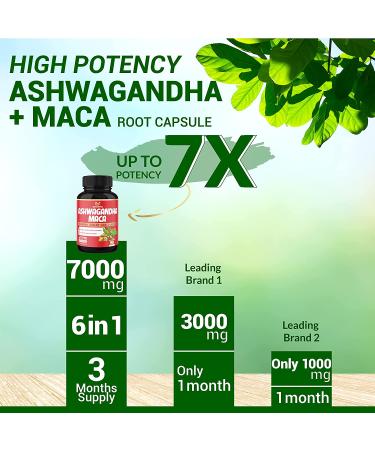 3 Month Supply Ashwagandha Maca Root Supplement - 7000mg Herbal Equivalent with Turmeric Ginger - Stress Relief, Mood Support & Strength - Capsules for Energy and Wellness - Buy Online on GoSupps.com
