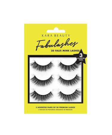 KARA BEAUTY FABULASHES 3 PAIRS ASSORTED Multi-pack 3D Faux Mink False Eyelashes - Style KA3205