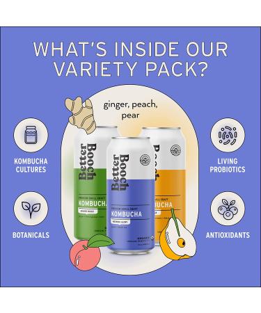 Better Booch Organic Kombucha Variety Pack - Probiotic Rich Sparkling Tea - Vegan, Gluten-Free & Low Sugar - 16 Fl Oz Cans, 9-Pack - Buy Online on GoSupps.com