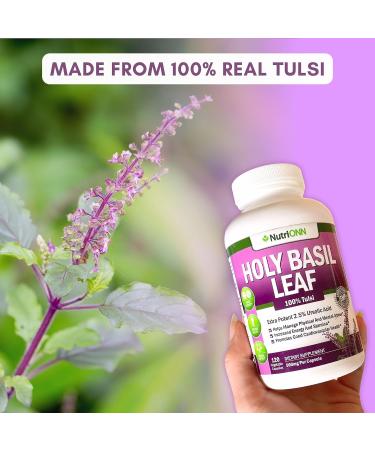 NutriONN Holy Basil Leaf Capsules 500mg - 120 Vegan Capsules - Tulsi Extract Supplement with Ursolic Acid - Adaptogenic Ayurvedic Herb for Positive Mindset - Buy Online on GoSupps.com