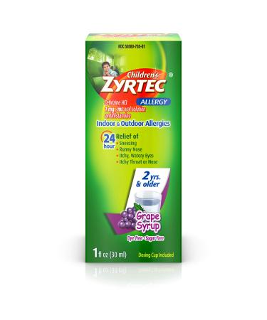 Zyrtec 24 Hr Children's Allergy Syrup with Cetirizine Dye- & Sugar-Free Grape Flavor 1 fl. oz