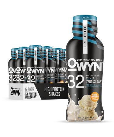 OWYN Only What You Need Pro Elite Vegan Plant Based High Protein Shake Vanilla 12 Pack 32g Protein Amino Acids Prebiotics Omega-3 Workout and Recovery 0g Net Carbs Zero Sugar Keto 12 Fl Oz (Pack of 12)