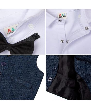 Mint Green Baby Boy Romper Suit | Gentleman Jumpsuit with Bow Tie | 9-12 Months | Royal Blue - Buy Online on GoSupps.com