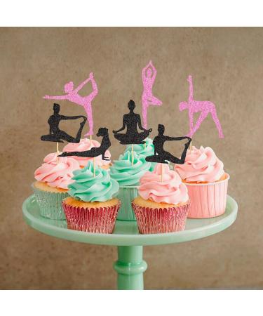 Ercadio 36 Pack Yoga Cupcake Toppers Black Glitter Yoga Balance Cupcake Picks Women Girls Yoga Cake Decorations for Gym Sports Yoga Theme Birthday Party Cake Decorations Supplies - Buy Online on GoSupps.com