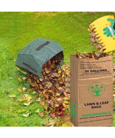 AimGrowth 30 Gallon Heavy Duty Brown Paper Lawn and Leaf Bags | 10 Count 2-Ply Kraft Paper Bags with Dustpan-Type Bag and Leaf Scoops | Tear Resistant Yard Waste Bag for Home and Garden - Buy Online on GoSupps.com
