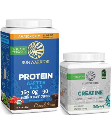Creatine Powder & Chocolate Organic Plant Based Protein Powder Set | Bundle & Save | Vegan Organic Protein plus Unflavored Creatine Monohydrate (60 Servings Unflavored 32 Servings Chocolate)
