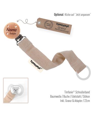 Timfanie Pacifier Holder | Nature Taupe | Engraved Fabric Ribbon & Chain | International Shipping - Buy Online on GoSupps.com