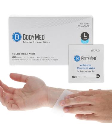 BodyMed Adhesive Remover Wipes - Effective Skin Cleaning Wipes for On-Skin Adhesives Tape and Dressings - 50 Count Box - 1.6 x 3.2 Inch - Buy Online on GoSupps.com