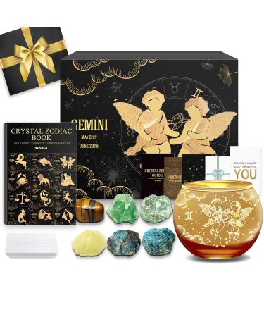 Aovila twin gifts for women twin tealight holder candlestick crystals birthstones gift box set zodiac sign astrology gifts birthday gifts for women mom best friends twin with tealight holder