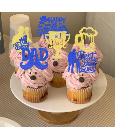 24 Pack Best Dad Ever Cupcake Toppers Glitter Happy Father's Day Cupcake Picks for Father's Day Love Dad Moustache Hat Birthday Cake Decorations Party Supplies Gold 8-blue - Buy Online on GoSupps.com