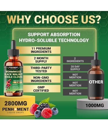 Penhoment 10in1 Wormwood Tincture - Black Walnut, Whole Cloves, Reishi Mushroom & 4 More - Wormwood Liquid Drops - 1 FL OZ for 2 Months Supply - Berry Mix Flavor - Buy Online on GoSupps.com