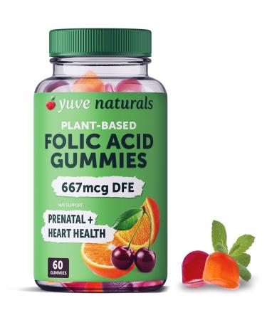 Yuve Prenatal Gummies for Women  Folic Acid 667 mcg DFE  Pregnancy Vitamins Gummies  Hormonal Support & Folate Acid  Vegan & Natural  60 ct