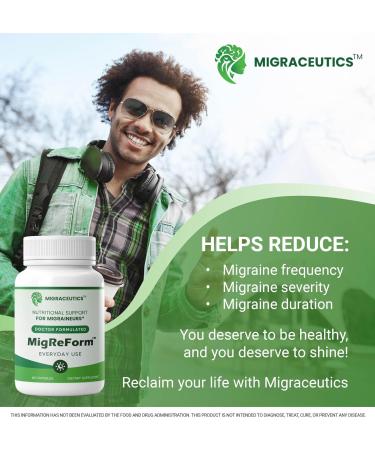 MigReForm Doctor Formulated Nutritional Supplement and Migraine Wellness Support - Natural Migraine Health Formula with Magnesium Vitamin B2 & CoQ10-60 Capsules for Women & Men - Buy Online on GoSupps.com