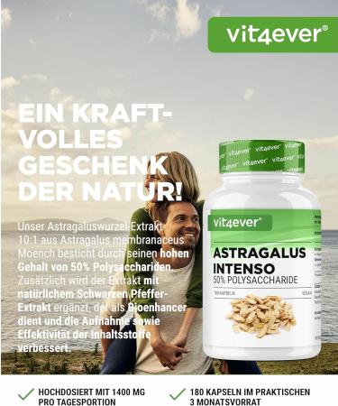 Astragalus 1400 mg - Premium Vegan Supplement - 180 Capsules with 50% Polysaccharides - Pure Extract No Additives - High-Dosed International Shipping - Buy Online on GoSupps.com