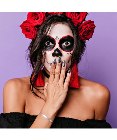 Vivid Stella Luminous Almond Tips - 72pcs Black Skull Nail Art for Halloween | Full Cover Spirit Fingernail Decor for Women - Buy Online on GoSupps.com