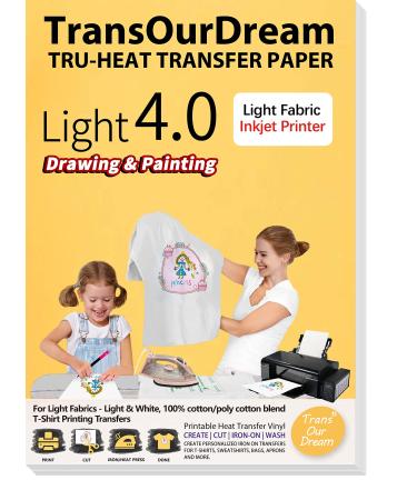 TransOurDream Iron on Heat Transfer Paper for Dark T Shirts (20 Sheets 8.5x11, Dark 3.0) Printable HTV Heat Transfer Vinyl for Inkjet & LaserJet