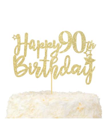 LOVENJOY Happy 90th Birthday Cake Topper Hello 90 and Fabulous Cake Decoration Gold Glitter Cheers to 90 Years Party Decor