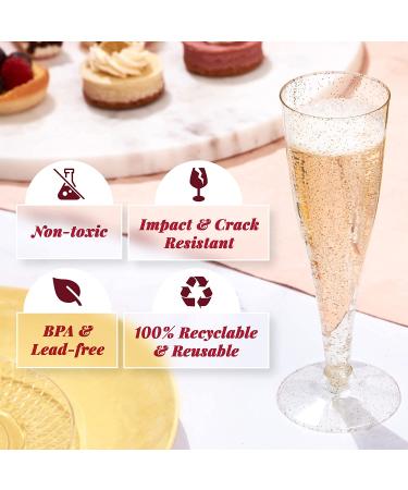 100 Pack Gold Glitter Plastic Champagne Flutes - Disposable Glasses for Parties, Events, Weddings - Mimosa Bar Supplies - Buy Online on GoSupps.com