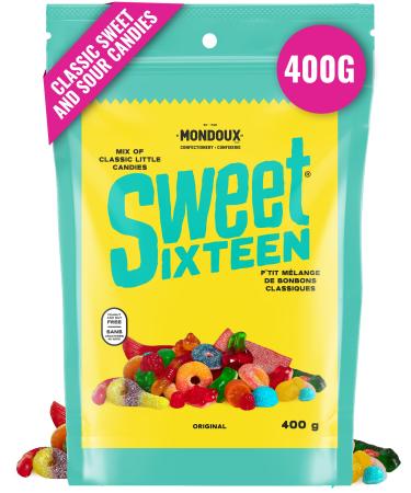 Sweet Sixteen Original Candy Classic Mix of Sweet and Sour-Coated Gummies 400g per Pack Peanut & Nut-Free Candies Soft Chewy and Always Fresh 400 g - (Pack of 1)