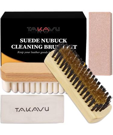 Premium Suede & Nubuck Cleaning Brush Kit by TAKAVU, Crepe Brush, Brass Bristle Brush, Microfiber Towel Cloth, Cleaning Block Eraser for Cleaning Shoes, Boots