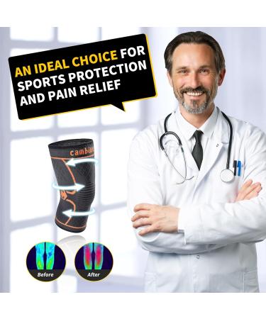 Cambivo Knee Brace for Men & Women - Orthopedic Support for Meniscus Tear ACL Arthritis - Ideal for Running Hiking & Sports - Black/Orange - Buy Online on GoSupps.com