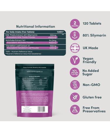 Milk Thistle & Dandelion Complex 6000mg - 120 Vegan Tablets with Artichoke Extract - High Strength Liver Support Supplement with 80% Silymarin - UK Made - Buy Online on GoSupps.com