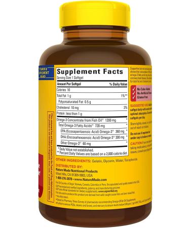 Nature Made Fish Oil 1200mg One Per Day | 100 Softgels Omega 3 Supplement for Heart Health - Buy Online on GoSupps.com