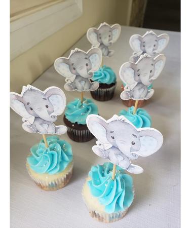 Finduat 25 Pieces Blue Elephant Cupcake Toppers for It is A Boy Baby Shower Decorations Supplies Baby Boy Birthday Party Supplies - Buy Online on GoSupps.com