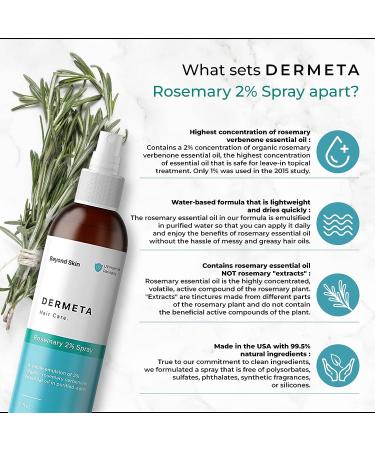 Dermeta Organic Rosemary Spray for Hair Growth & Scalp Health | Made in USA | Maximum Rosemary EO Concentration | Treats Thinning Hair 8 Fl Oz - Buy Online on GoSupps.com