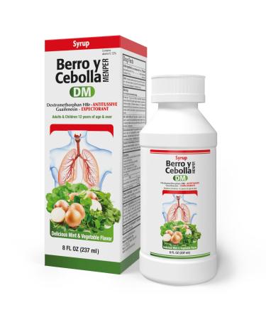 Menper Jarabe Berro y Cebolla DM Herbal Cough Suppressant and Expectorant with Dextromethorphan, Guaifenesin, Onion, Ginger, and Honey Natural Chest Congestion Relief 8 Fl Oz | 1-Pack