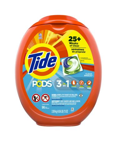 Tide PODS Laundry Detergent Soap PODS, High Efficiency (HE), Clean Breeze Scent, 96 Count (Packaging May Vary) 96 Count (Pack of 1)