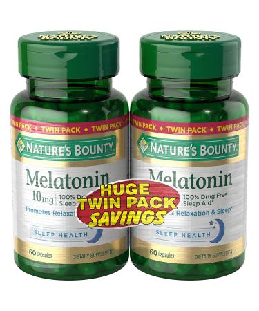 Nature's Bounty Melatonin Twin Pack 10 mg 60 Capsules Each