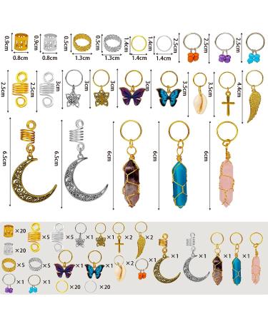 Handmade Wire Wrapped Crystal Loc Jewelry Set - 128 Pieces for Dreadlocks, Braids, and Twists | Butterfly Hair Rings, Charms, and Cuffs for Women, Men, and Girls - Buy Online on GoSupps.com