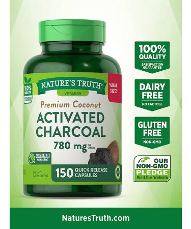 Activated Charcoal Capsules 780mg - 150 Count Value Size | Non-GMO & Gluten Free Pills by Nature's Truth - Buy Online on GoSupps.com
