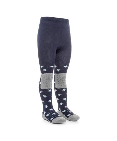 LaLoona Baby Crawling Tights - Baby Tights with ABS Anti-Slip Sole and Knees - Stars Blue 86/92 (12-24 Months) Blue