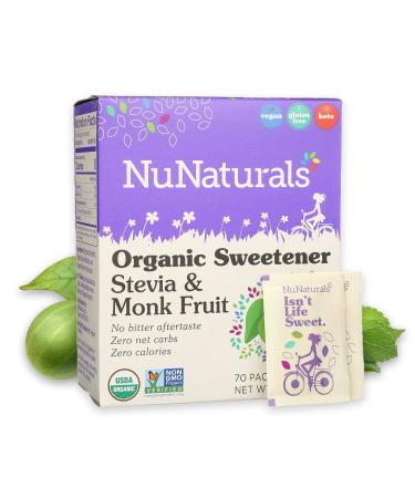NuNaturals Organic Plant Based Sugar-Free, Stevia & Monk Fruit Sweetener Packets (70 Count) 1 Gram (Pack of 70)
