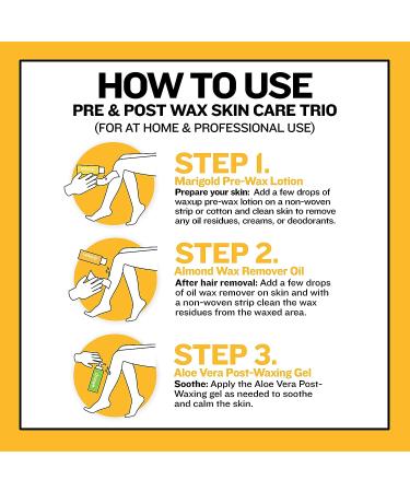 Waxup 3-Step Skin Care Kit: Marigold Pre Wax Cleanser, Almond Oil Wax Remover, Post Wax Aloe Vera Gel - Hair Removal Kit for Women - Buy Online on GoSupps.com