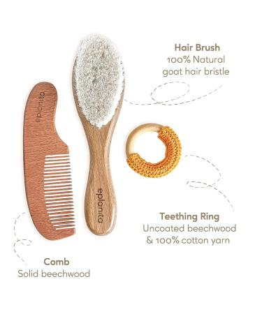eplanita Baby Hair Brush and Comb Set for Newborns & Toddlers - Wooden with Natural Goat Bristles - Ideal for Cradle Cap, Massage, and Teething Relief - Perfect for Baby Registry or Baby Shower - Buy Online on GoSupps.com