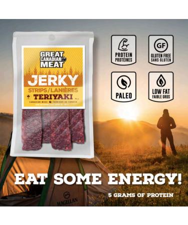 Box of Teriyaki Beef Jerky Strips 6 x 100g Bag Bundle by Great Canadian Meat Meat Snacks Bulk Beef Jerky Box for Carnivores. Perfect for Snacking Gluten Free High in Protein Low in Fat Paleo - Buy Online on GoSupps.com