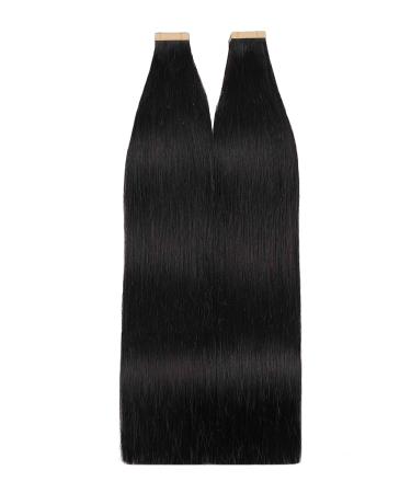 Hotlulana Real Hair Tape Extensions - Natural Black 18-Inch 40pcs (80g) | 100% Invisible Skin Weft #1B - Buy Online on GoSupps.com