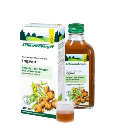 Schoenenberger - Ginger Naturreiner plant drink - 1x 200 ml of glass bottle - has a stomach -calming effect and prevents disarm
