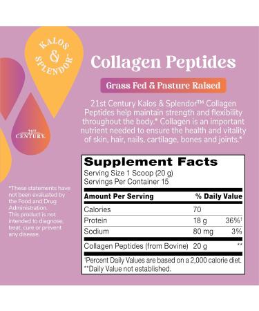 21st Century Kalos & Splendor Hydrolyzed Collagen Peptides, 20g, Unflavored Bovine Collagen Peptide, Type I & III, 18g Protein per Serve, Easily Mixable, Non-GMO, Gluten Free, No Soy or Dairy - Buy Online on GoSupps.com