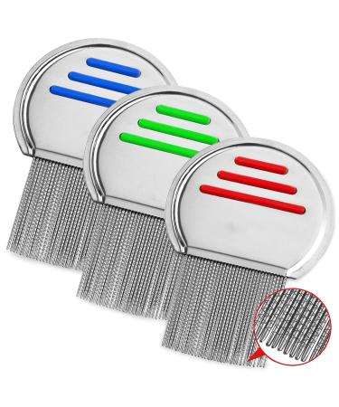 3 Pcs Gritty Nit Comb Reusable Nit Comb Comfort Lice Combs Flakes Head Lice Combs for Boy Girl Pets Head Lice Treatment(Red Blue Green)