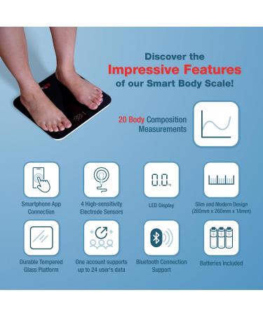 Bisonbody Smart Digital Body Bathroom Scale Detects 20 Body Composition Metrics Including Weight BMI Body Fat and more Smartphone App Support Support 24 Users Digital Family Scale Bluetooth - Buy Online on GoSupps.com