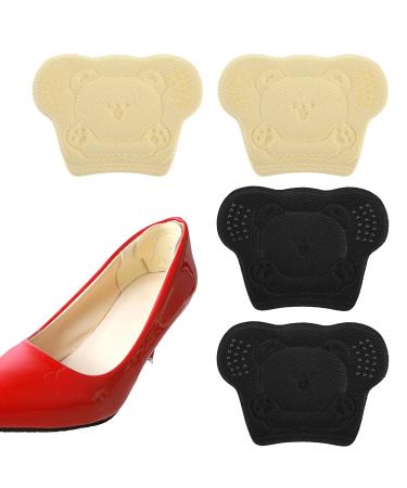 WLLHYF 2 Pairs Heel Grips Self-Adhesive Heel Cushion Pads Cute Bear Cuttable Insole Shoe Liners Inserts Heel Protectors for Too Big Boots to Prevent Skin Rubbing Blister(5mm Apricot+Black)