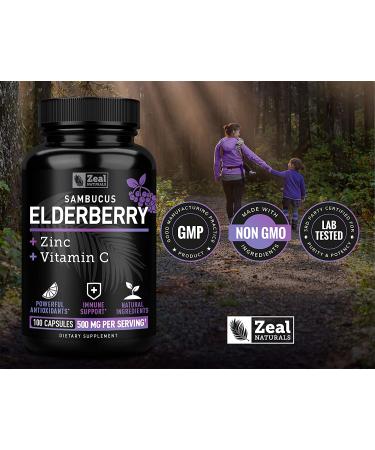 Max Strength Elderberry Capsules with Zinc & Vitamin C | 500mg Immune System Support | Black Sambucus Elderberry | 100 Count | 3-in-1 Support for Adults - Buy Online on GoSupps.com