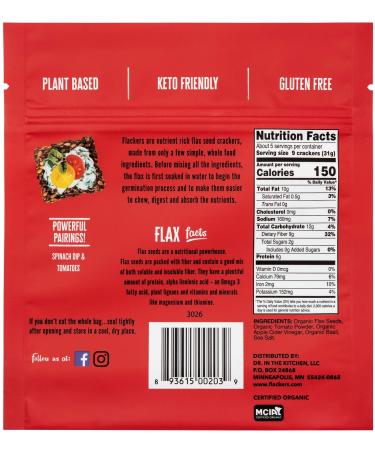 Flackers Organic Flax Seed Crackers - Tomato Basil, 5oz | Doctor In The Kitchen - Buy Online on GoSupps.com